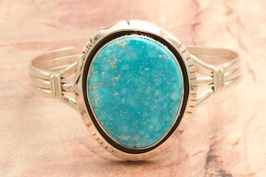 Genuine  Kingman Turquoise Sterling Silver Native American Bracelet